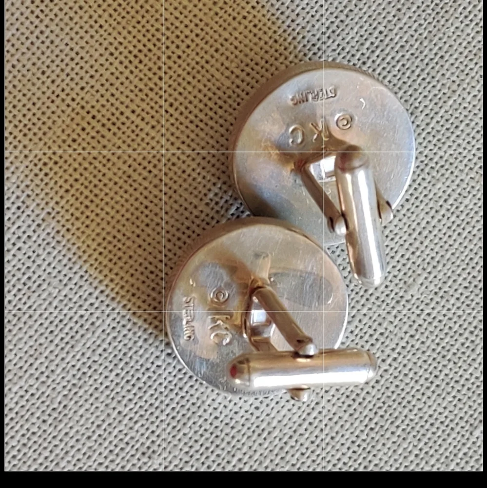 Vintage STERLING artisan made onyx and turquoise cuff links